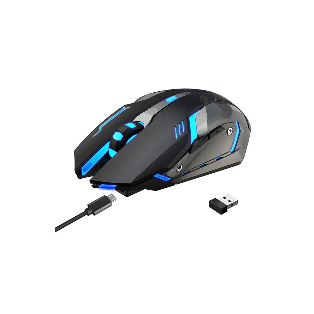Mouse Gamer Inalámbrico Recargable Bluetooth USB Luz LED Azul