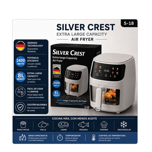 Freidora De Aire Silver Crest S-18 Digital 8L Extra Grande 2400W