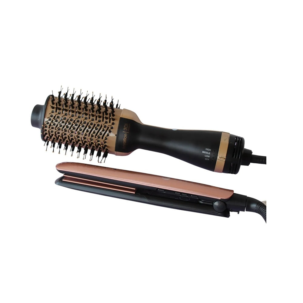 Combo Alisador Pronova K Therapy PRO-2801 Plancha Y Cepillo Secador 2 En 1