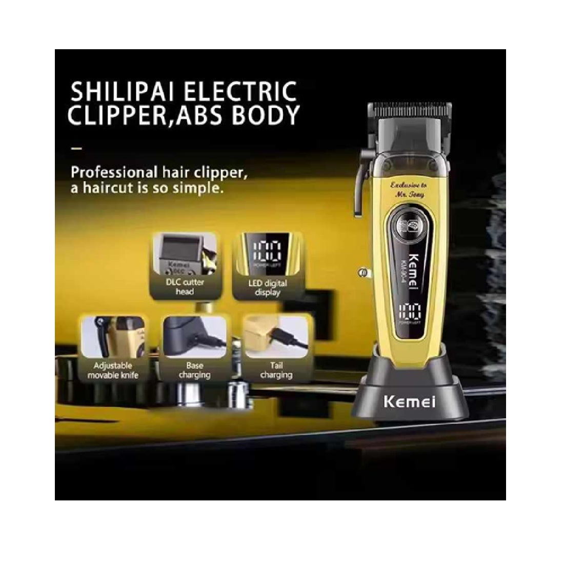 Máquina De Cortar Cabello Kemei KM-90-4 Profesional Con Base De Carga 9000 RPM