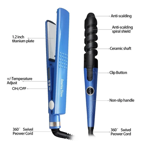 Combo Plancha Para Cabello Con Rizador Y Peine