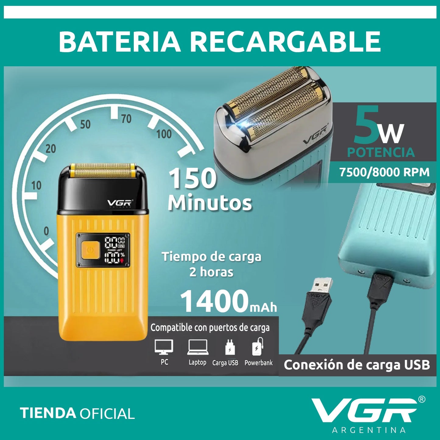 Afeitadora Eléctrica VGR V-357 Patillera 2en1 Impermeable