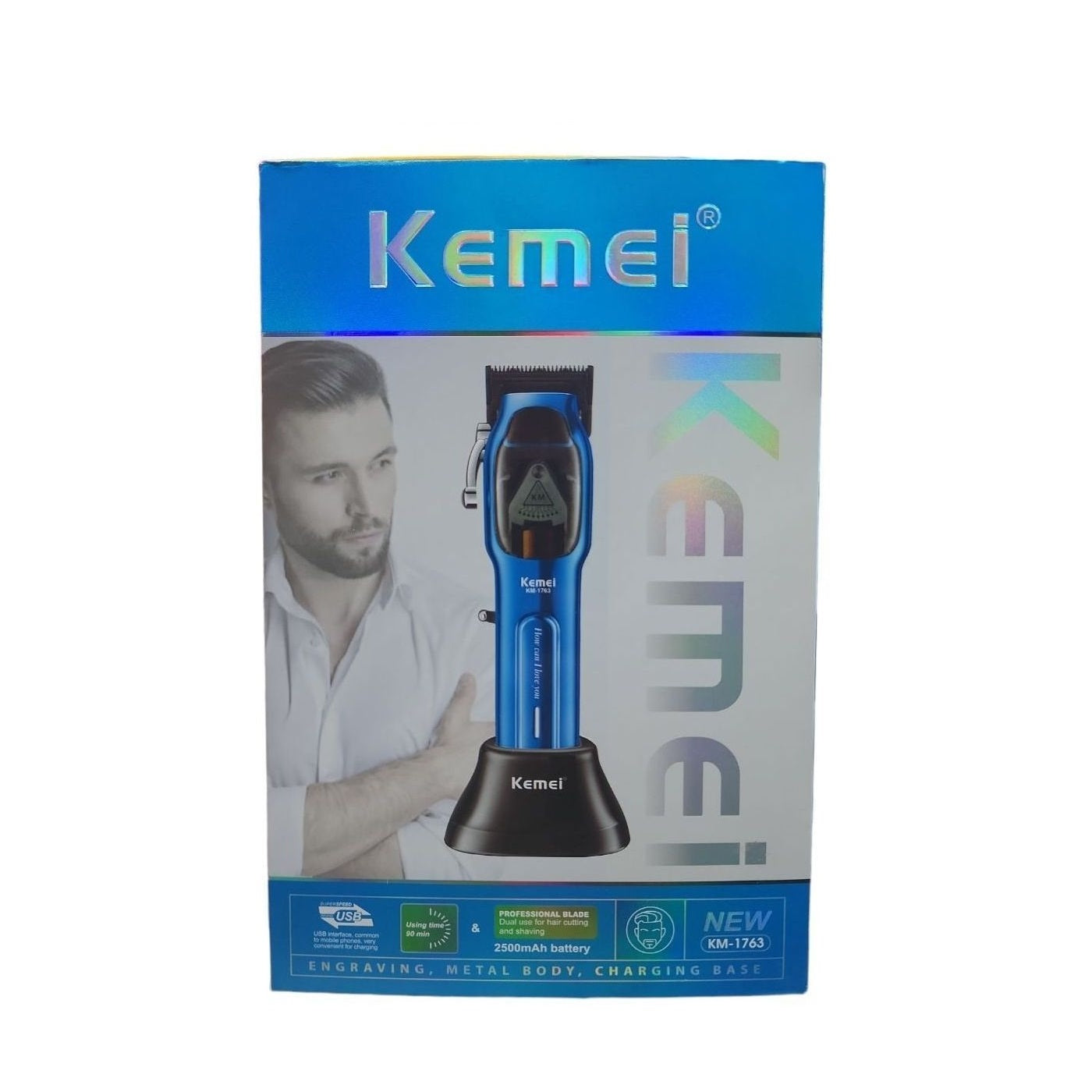 Maquina Para Cortar Cabello Original E Inalambrica Kemei 1763 Recargable