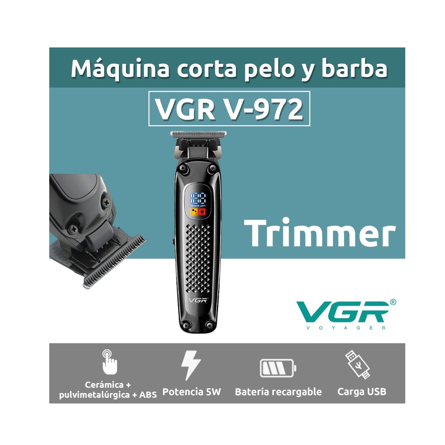 Maquina Patillera Profesional Recargable VGR V-972 Led