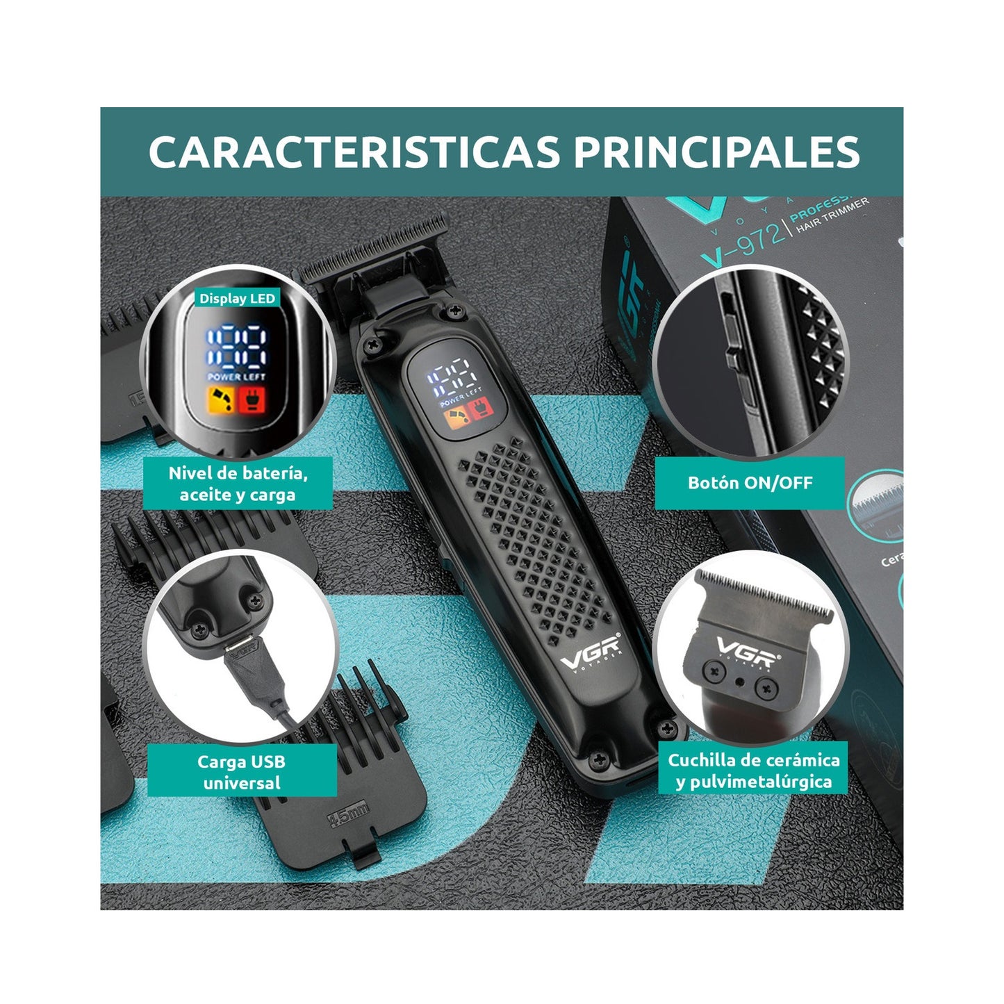 Maquina Patillera Profesional Recargable VGR V-972 Led