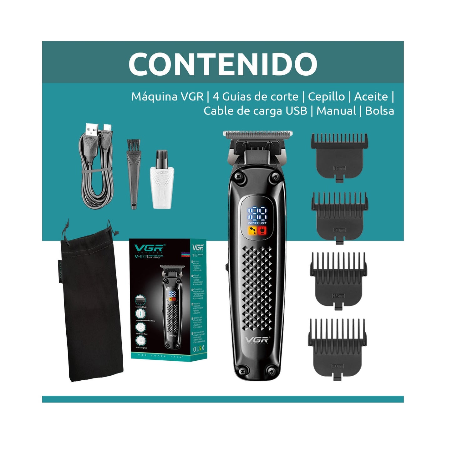 Maquina Patillera Profesional Recargable VGR V-972 Led