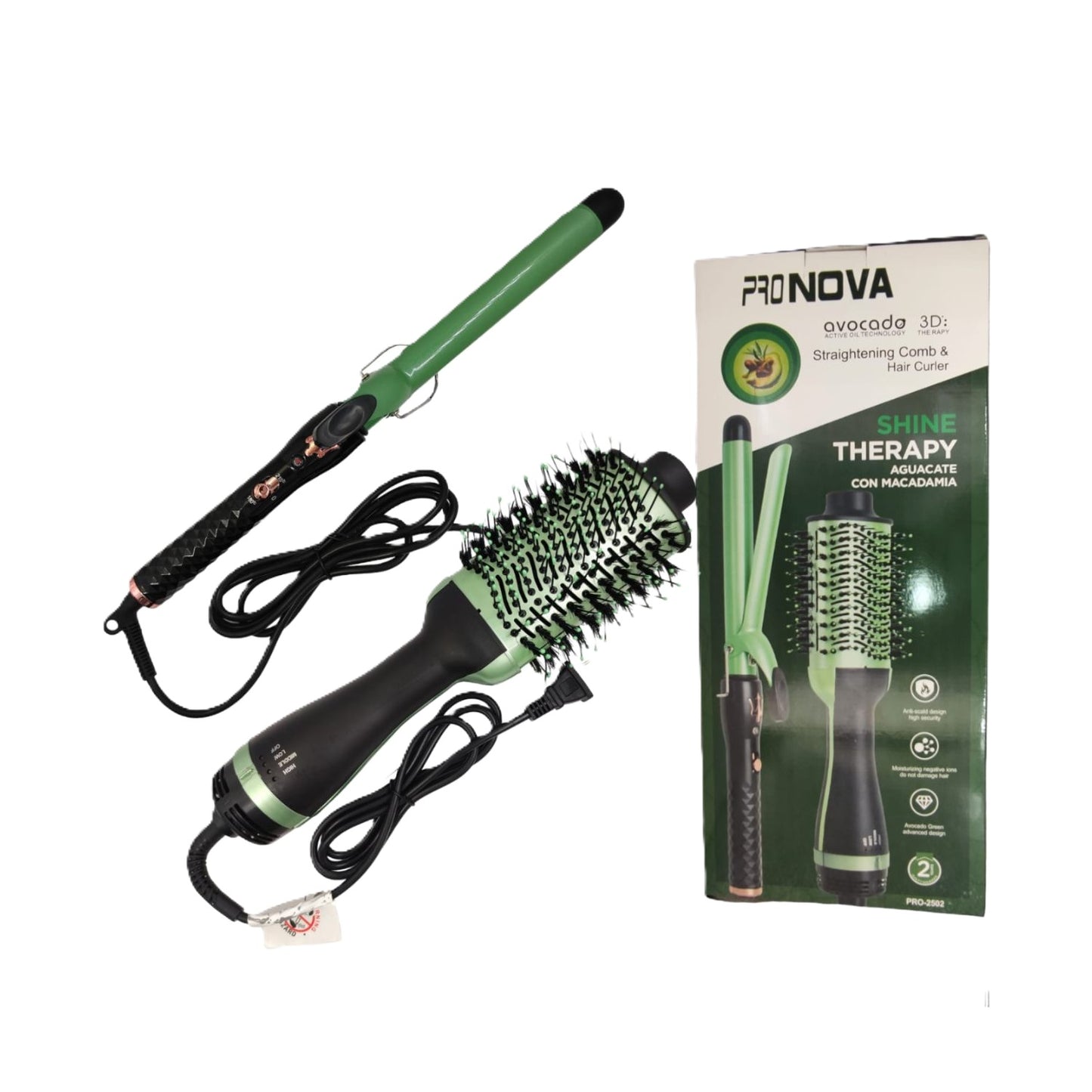 Combo Plancha Con Cepillo Secador Aguacate Con Macadamia