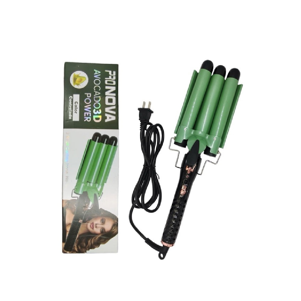 Pinza Rizadora Profesional Para Ondas 3 Tubos Aguacate