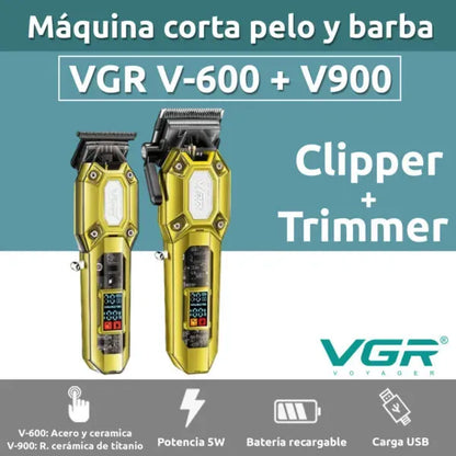 Combo Profesional De Máquina + Patillera VGR V-600B & V-900B