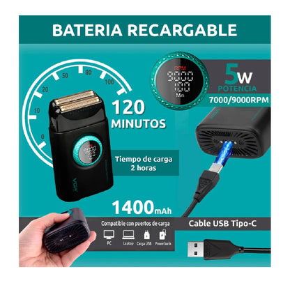 Afeitadora Eléctrica Profesional VGR V-377 Shaver Recargable USB-C