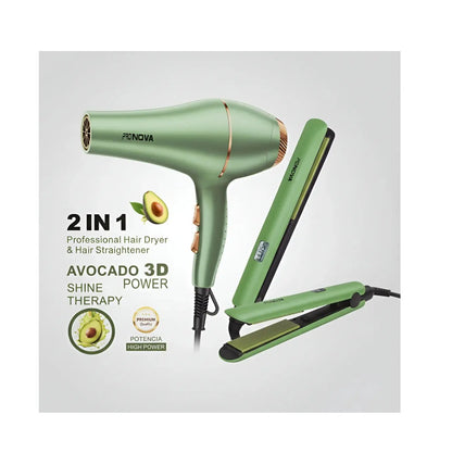 Kit Profesional PRONOVA Secador De Alta Potencia + Plancha Digital Avocado