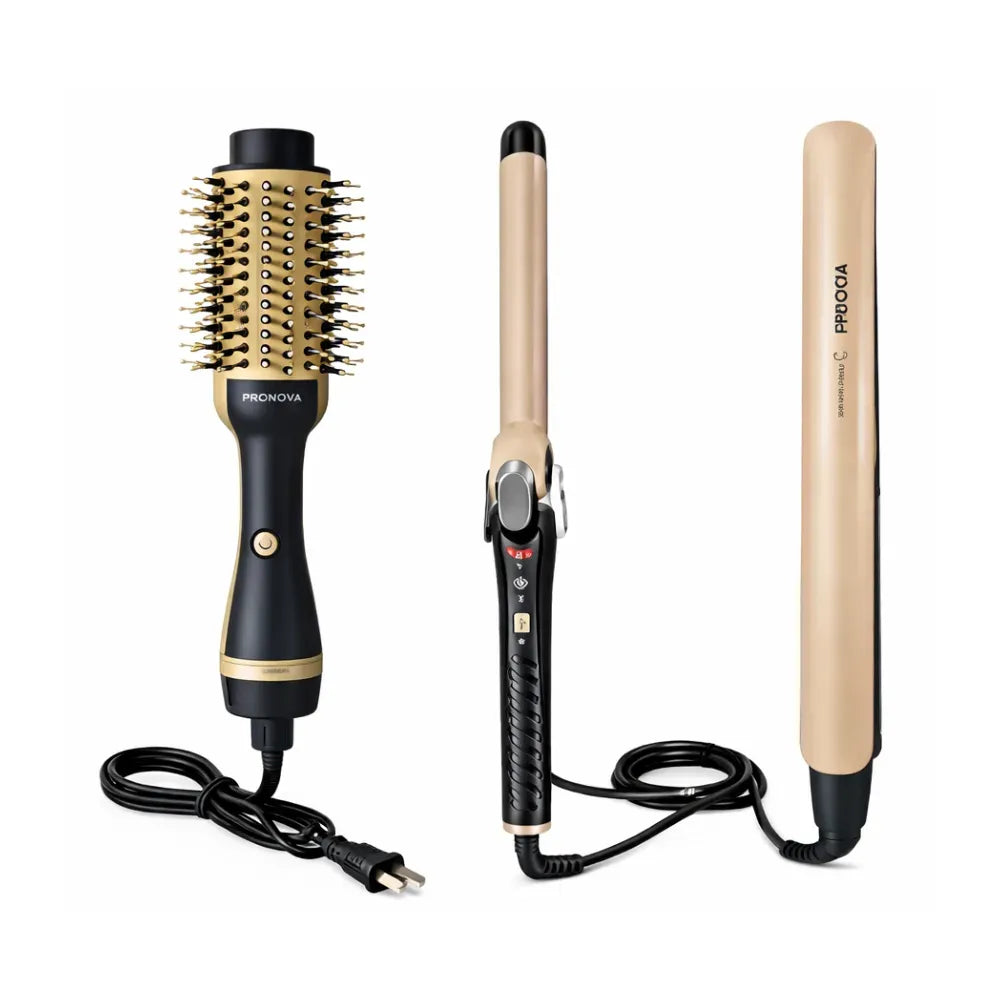 Kit Profesional PRONOVA Keratina Y Argán Cepillo + Plancha + Pinza Rizadora