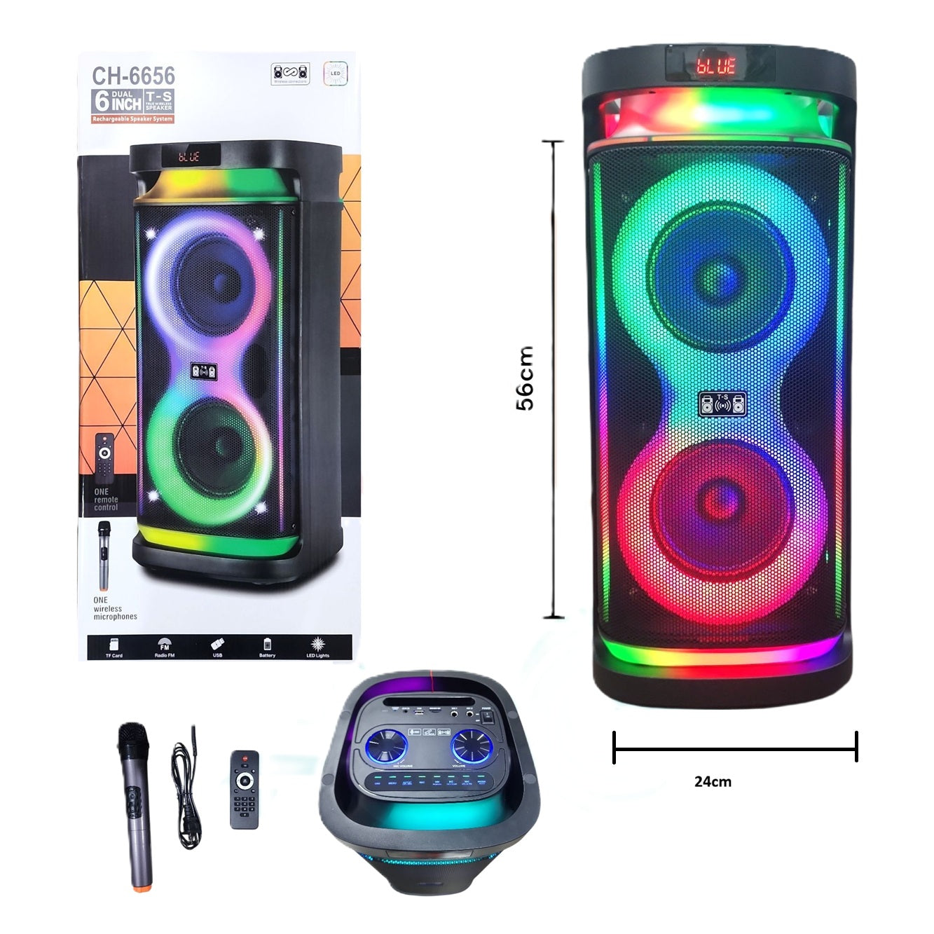 Parlante Portátil Bluetooth Gedi CH-6656 Con Luces Led Y Radio Fm