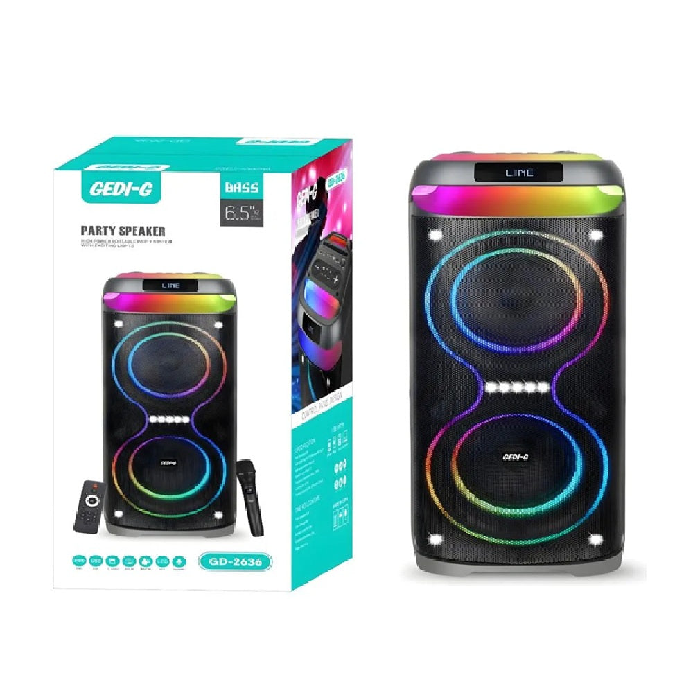 Parlante Bluetooth Gedi-G Gd-2636 Doble 6.5 Pulgadas Con Micrófono Y Control