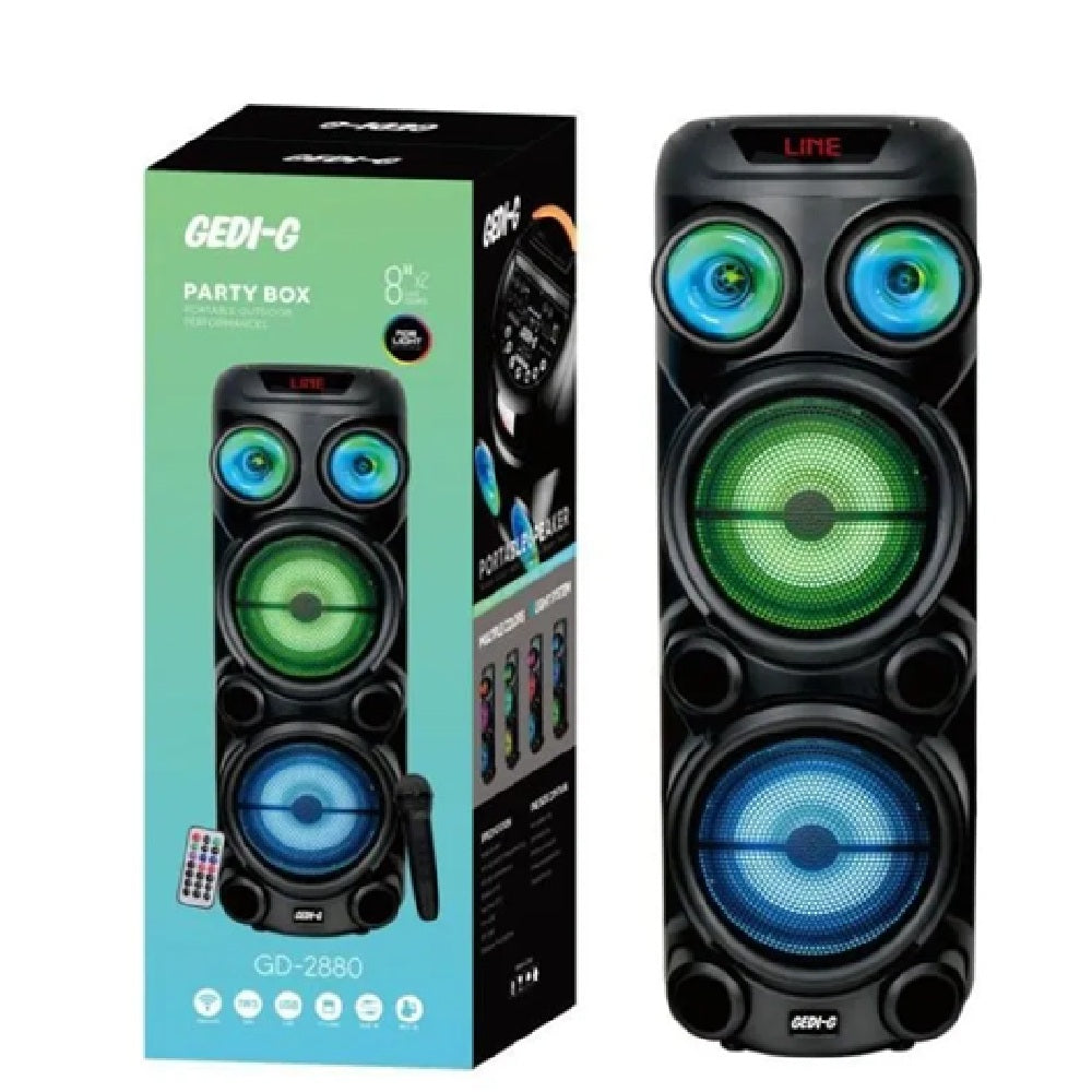 Parlante Bluetooth Gedi-G Gd-2880 Doble 8 Pulgadas Con Micrófono TWS