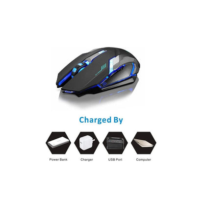 Mouse Gamer Inalámbrico Recargable Bluetooth USB Luz LED Azul