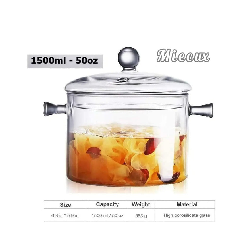 Olla De Vidrio Borosilicato Transparente Con Tapa Y Asas Para Cocina