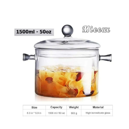 Olla De Vidrio Borosilicato Transparente Con Tapa Y Asas Para Cocina