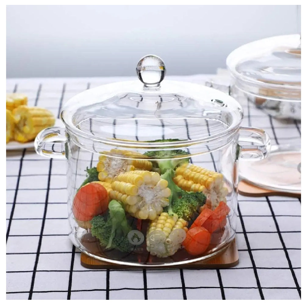 Olla De Vidrio Borosilicato Transparente Con Tapa Y Asas Para Cocina
