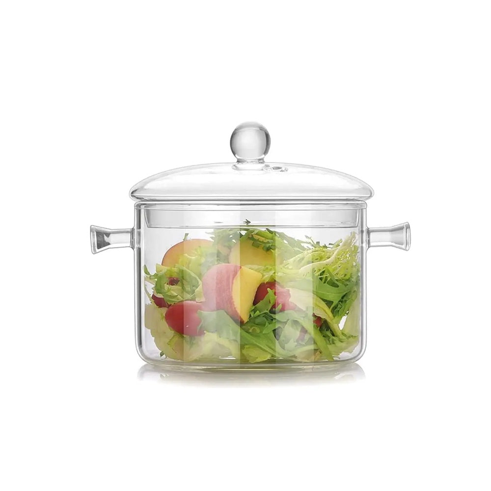 Olla De Vidrio Borosilicato Transparente Con Tapa Y Asas Para Cocina