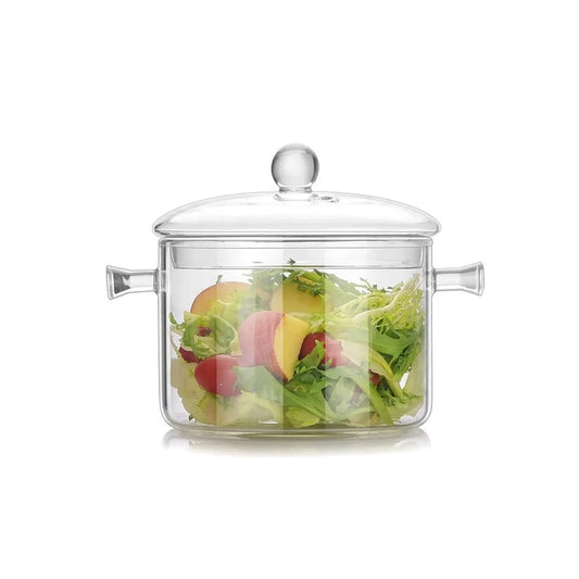Olla De Vidrio Borosilicato Transparente Con Tapa Y Asas Para Cocina