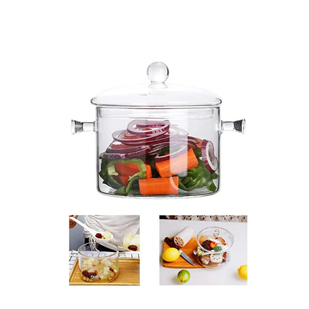 Olla De Vidrio Borosilicato Transparente Con Tapa Y Asas Para Cocina 1