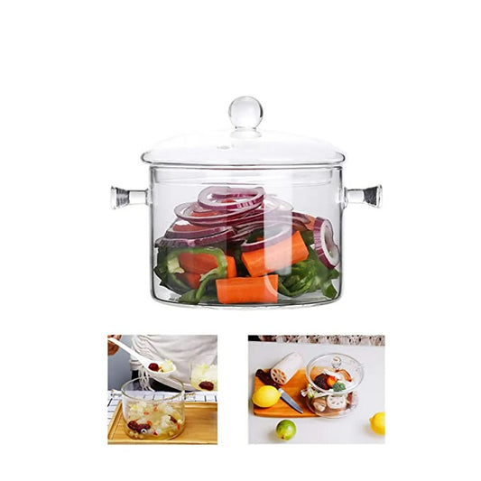 Olla De Vidrio Borosilicato Transparente Con Tapa Y Asas Para Cocina 1