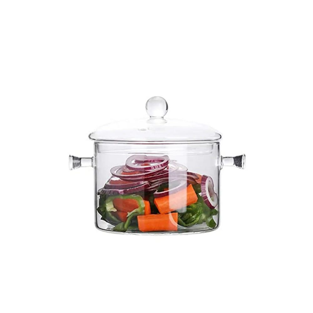 Olla De Vidrio Borosilicato Transparente Con Tapa Y Asas Para Cocina 1