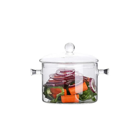 Olla De Vidrio Borosilicato Transparente Con Tapa Y Asas Para Cocina 1