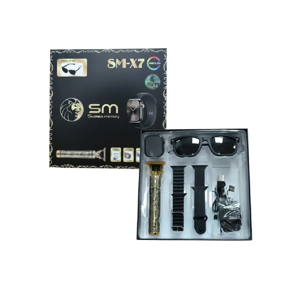 Combo Kit Multifuncional SM-X7 Smartwatch AMOLED Gafas De Sol Y Patillera