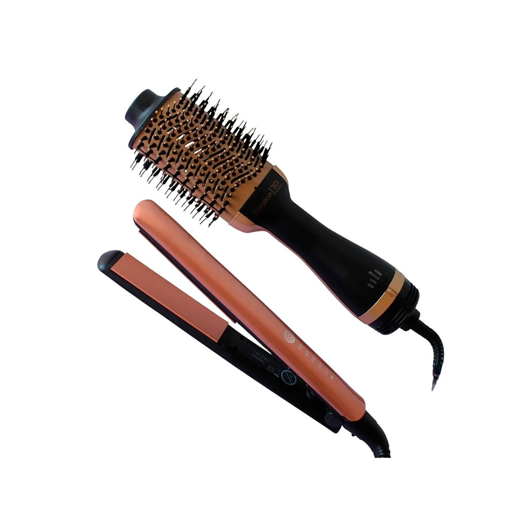 Combo Alisador Pronova K Therapy PRO-2801 Plancha Y Cepillo Secador 2 En 1