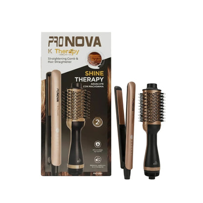 Combo Alisador Pronova K Therapy PRO-2801 Plancha Y Cepillo Secador 2 En 1