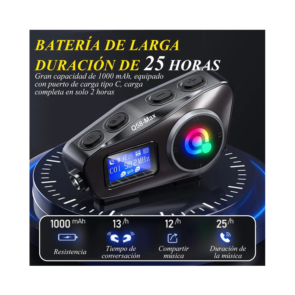 Intercomunicador Para Casco Q58-Max Par Kit Doble Con Pantalla LCD