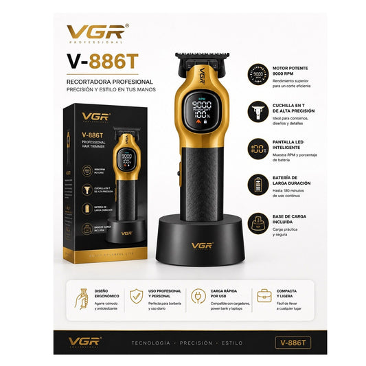 Patillera Profesional VGR V-886T Recortadora 9000 RPM Con Base De Carga