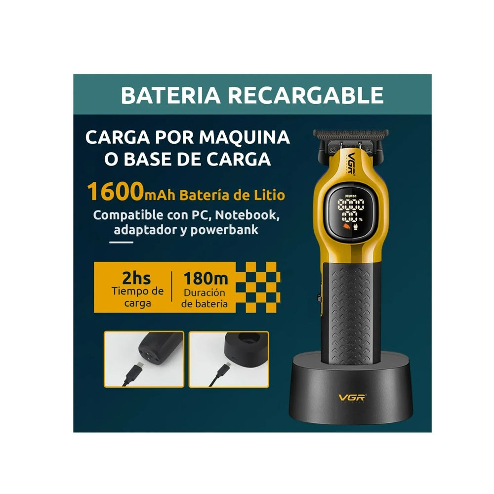 Patillera Profesional VGR V-886T Recortadora 9000 RPM Con Base De Carga
