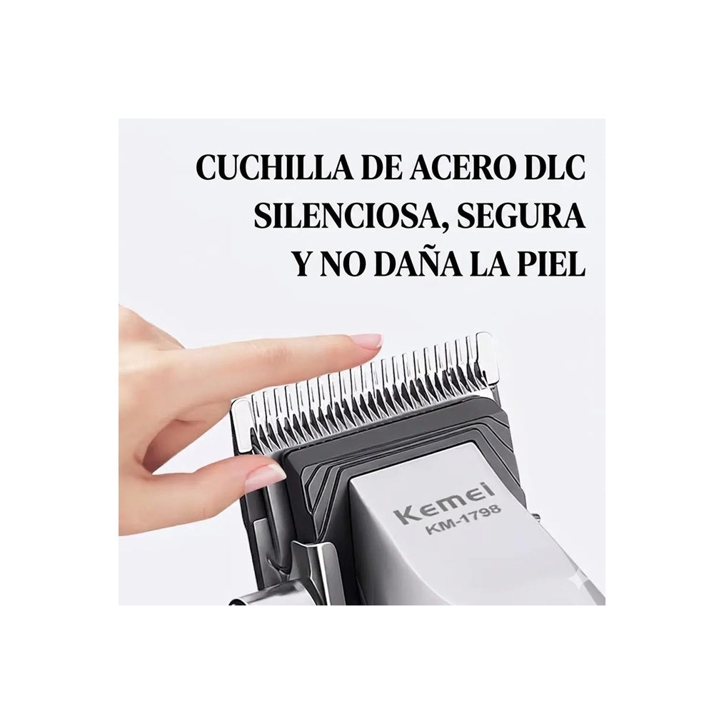Combo Barbería Profesional Kemei 3 En 1 Clipper Patillera Y Shaver Con Maletín