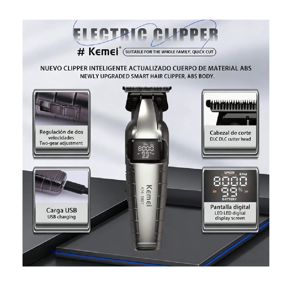 Patillera Profesional Kemei KM-1807 Recortadora Inalámbrica 8000 RPM