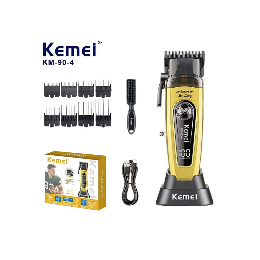 Máquina De Cortar Cabello Kemei KM-90-4 Profesional Con Base De Carga 9000 RPM