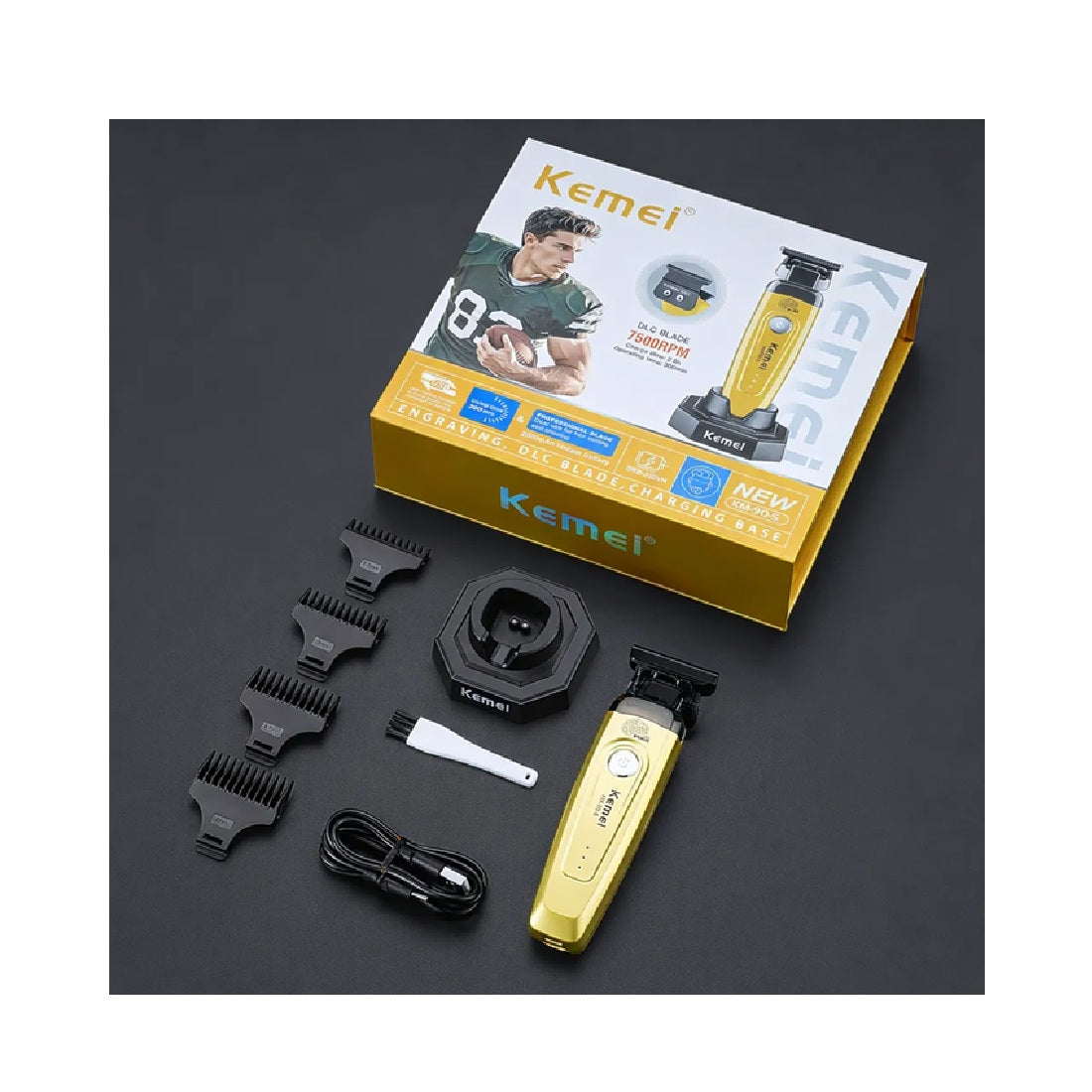 Patillera Profesional Kemei KM-90-5 Cuchilla DLC 7500 RPM Base De Carga