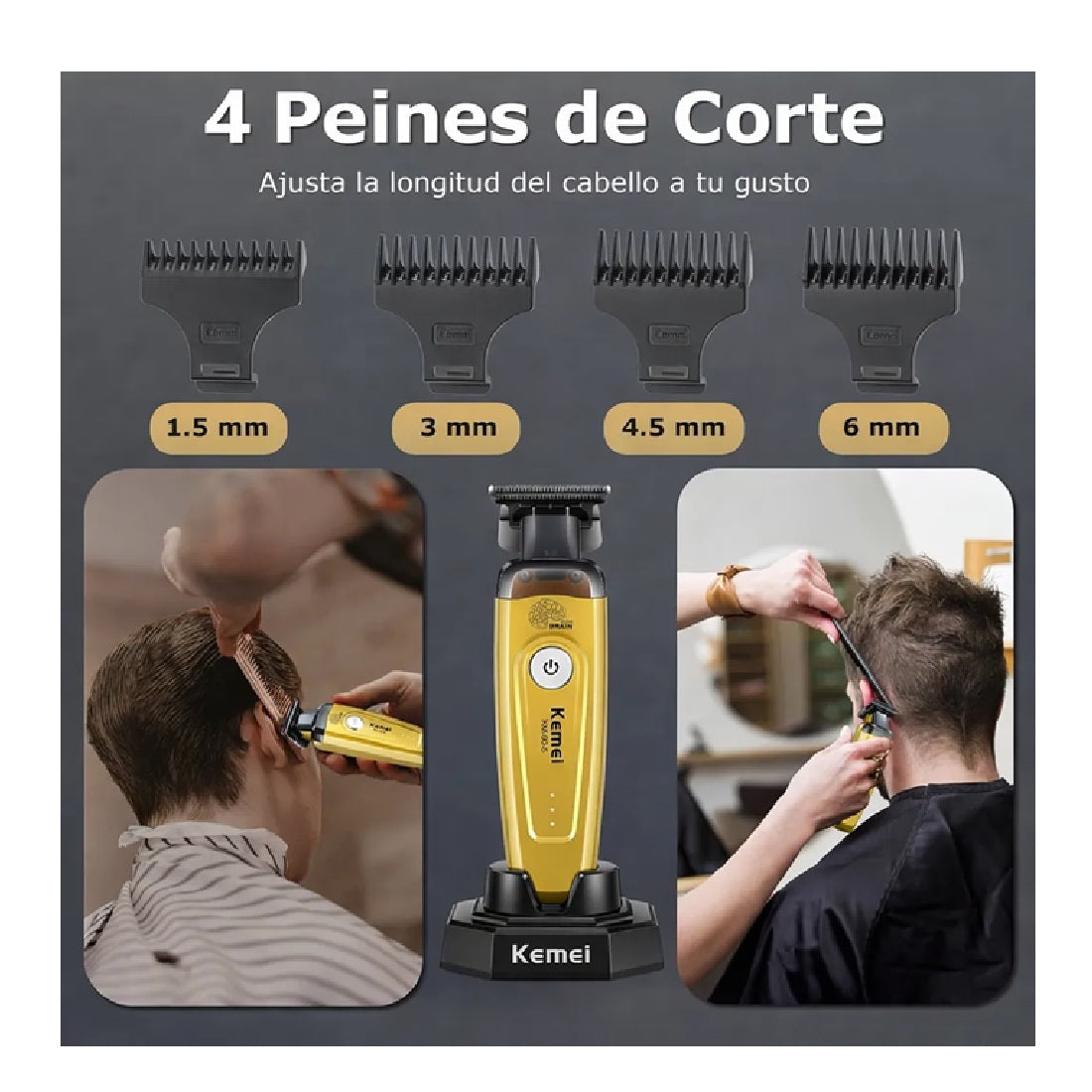 Patillera Profesional Kemei KM-90-5 Cuchilla DLC 7500 RPM Base De Carga