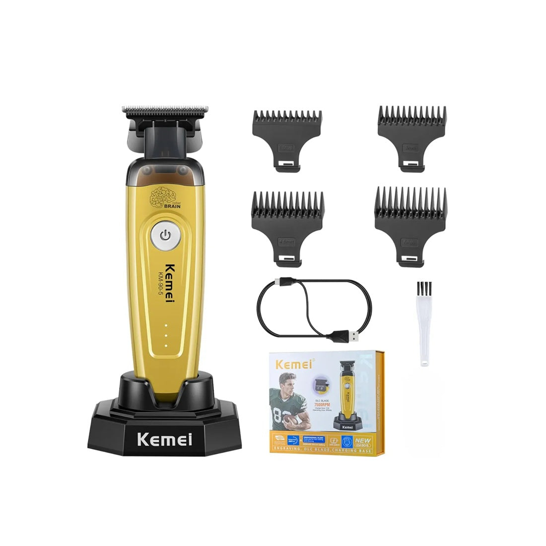 Patillera Profesional Kemei KM-90-5 Cuchilla DLC 7500 RPM Base De Carga