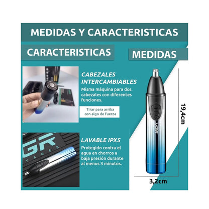 Depilador De Nariz Y Oído VGR V-619 Recortador Facial 2 En 1 IPX5
