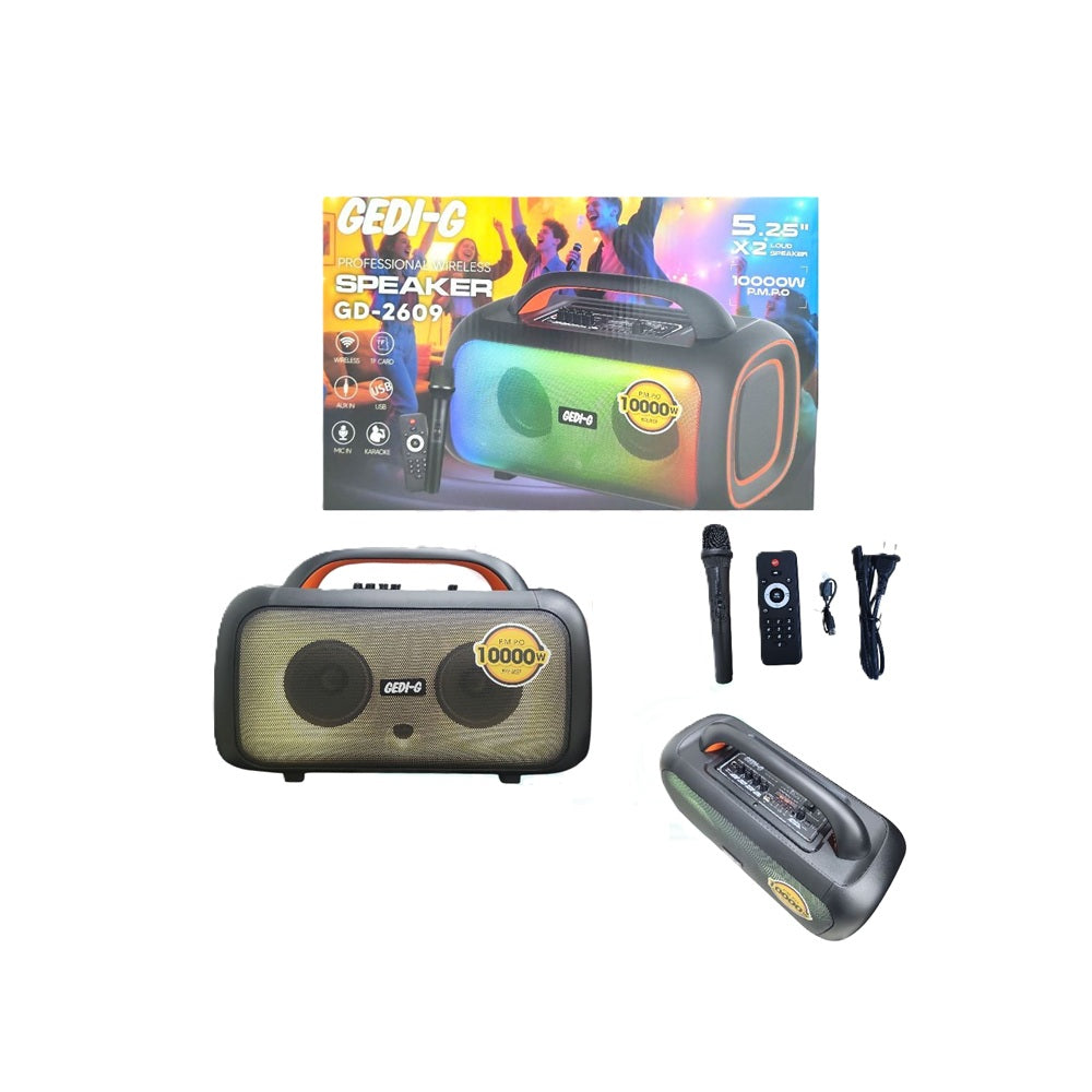 Parlante Portátil Gedi-G GD-2600 Parlante Con Luces LED RGB 10000W P.M.P.O