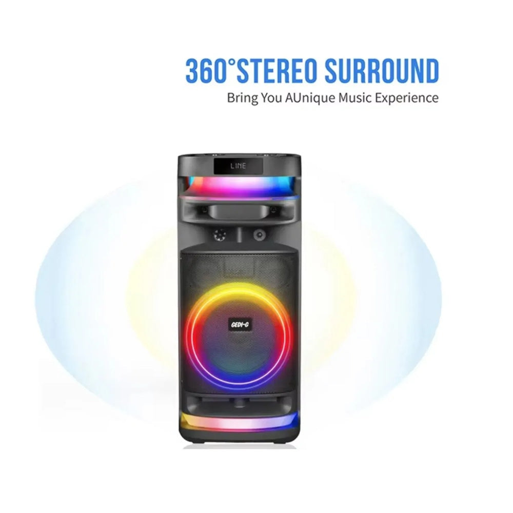 Parlante Cabina Gedi-G Sonido Surround 360 Bluetooth Luces LED RGB