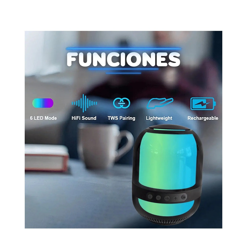 Parlante Bluetooth Portátil Con Luces LED RGB Sonido HiFi Y TWS