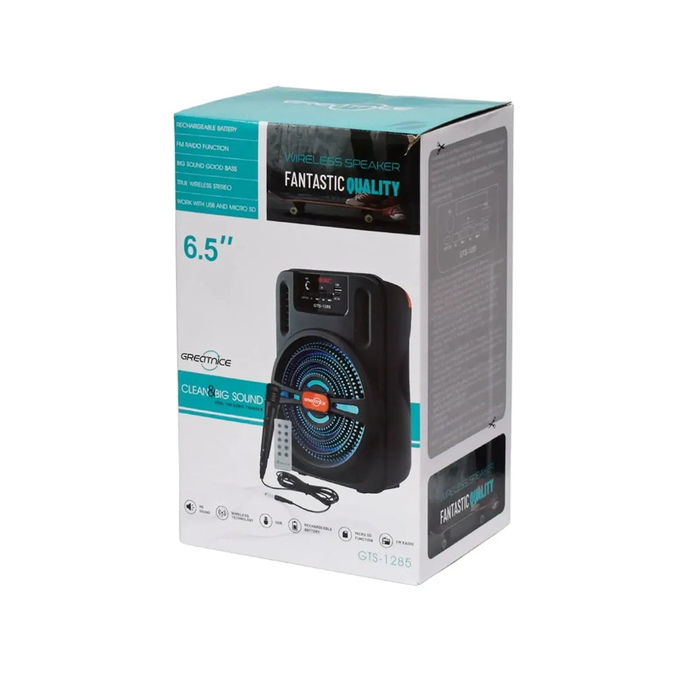 Parlante Bluetooth Portátil Greatnice GTS-1285 De 6.5 Pulgadas Karaoke Con Micrófono