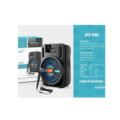 Parlante Bluetooth Portátil Greatnice GTS-1285 De 6.5 Pulgadas Karaoke Con Micrófono