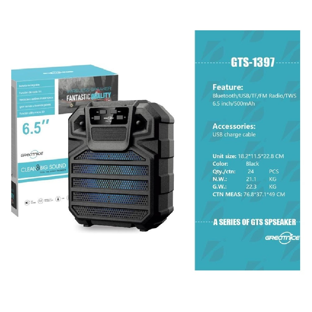 Parlante Bluetooth Greatnice GTS-1397 De 6.5 Pulgadas Portátil Recargable