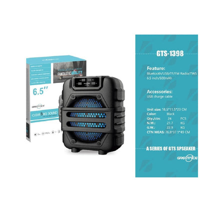Parlante Bluetooth Greatnice GTS-1398 De 6.5 Pulgadas Portátil Recargable