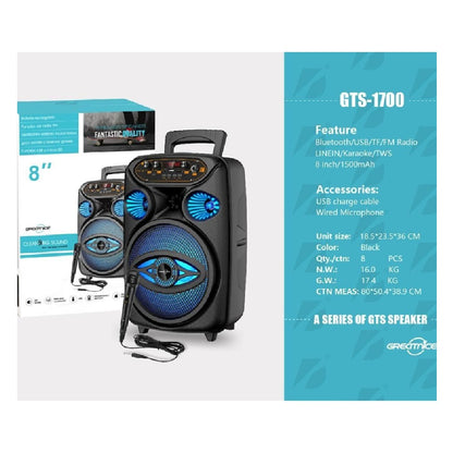 Parlante Bluetooth Greatnice GTS-1700 De 8 Pulgadas Karaoke Con Micrófono
